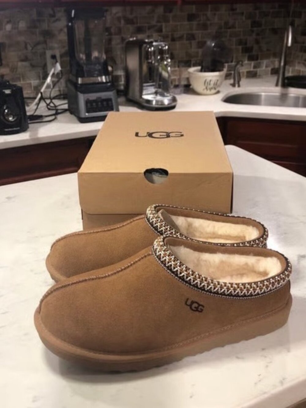 UGG Chestnut Suede Sheepskin-Lined Slip-On Clog